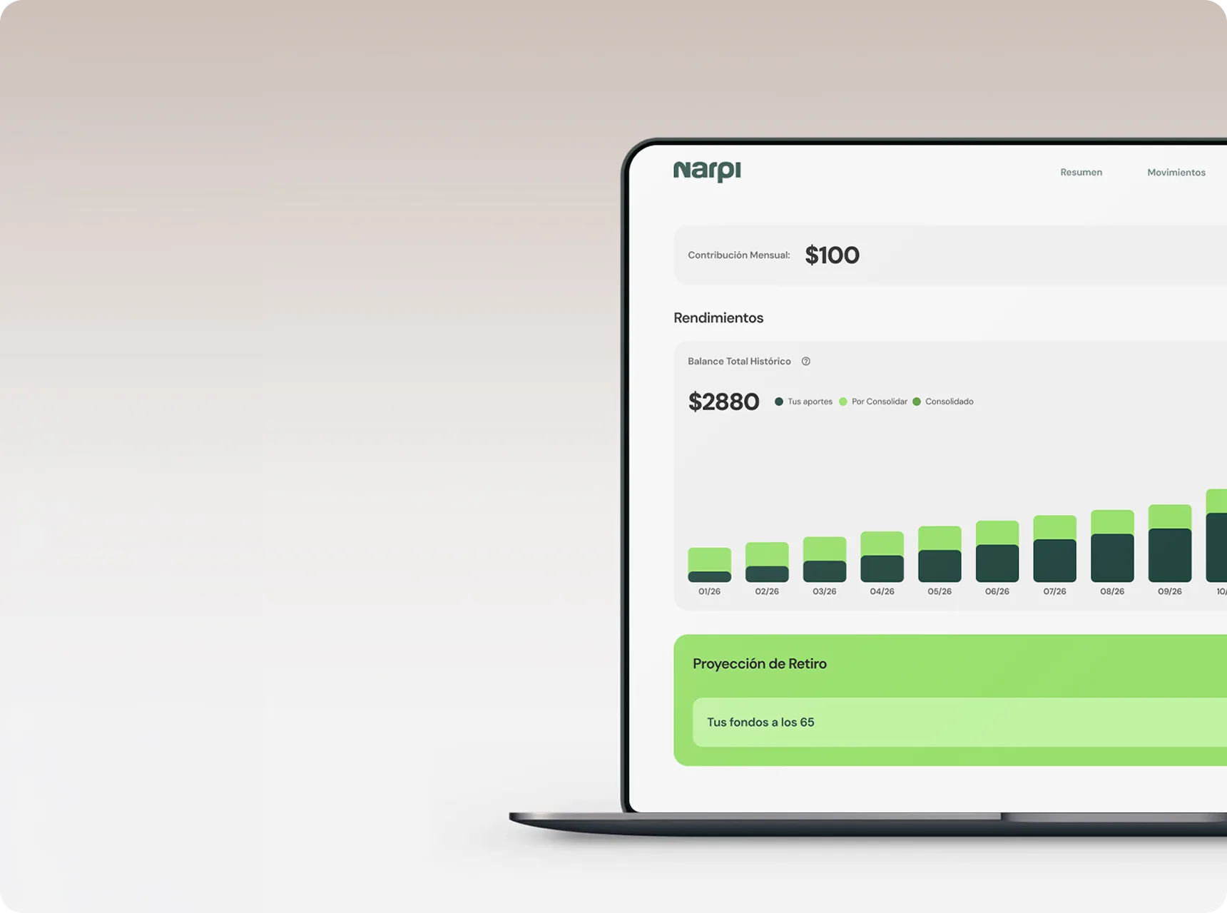 Narpi dashboard on a laptop