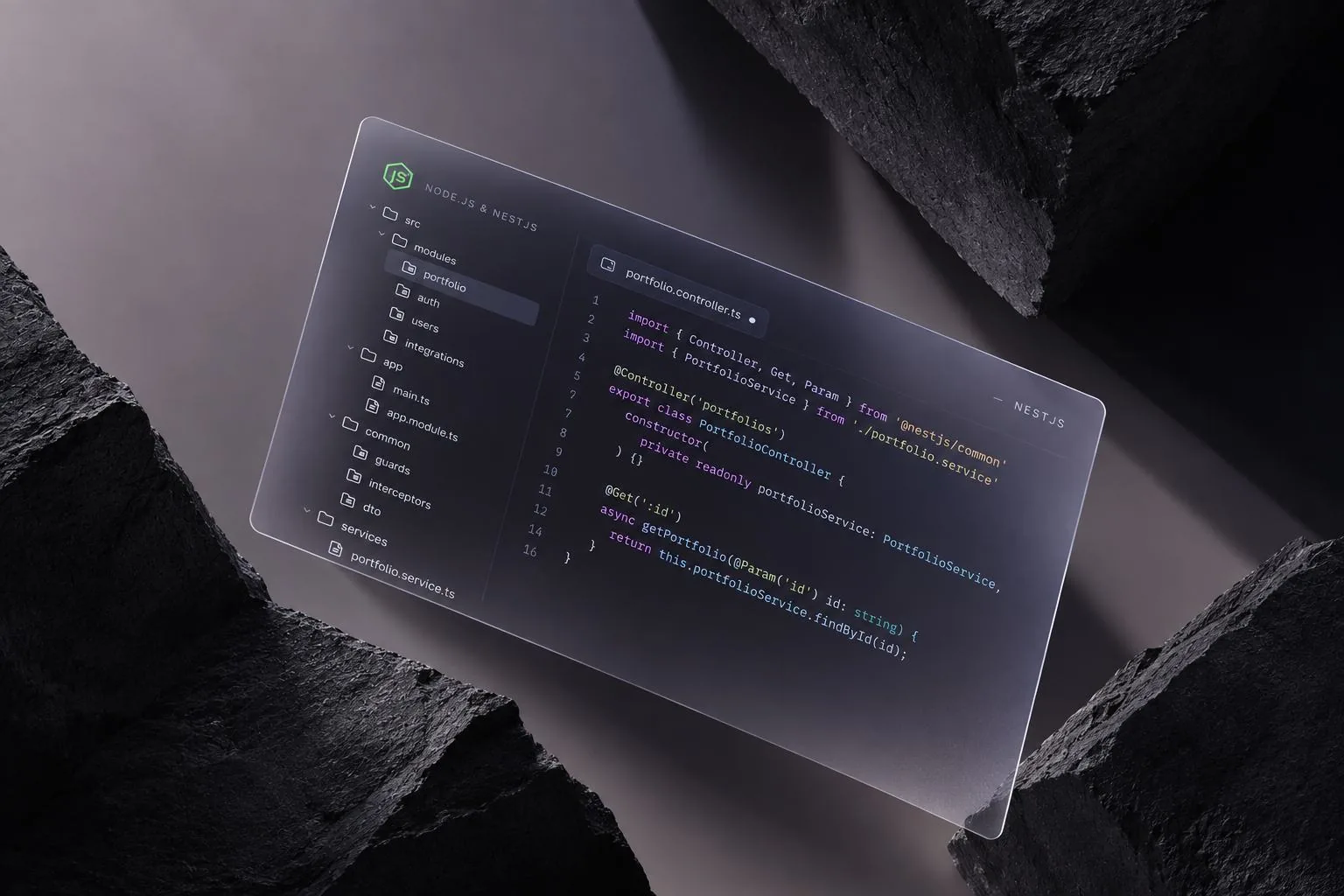 A Node.js and NestJS project open in a code editor